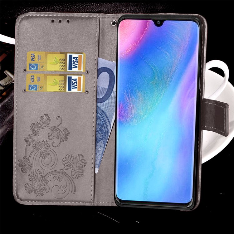 Imprint Clover Pattern Leather Wallet Cover for Huawei P30 Pro - Grey-11