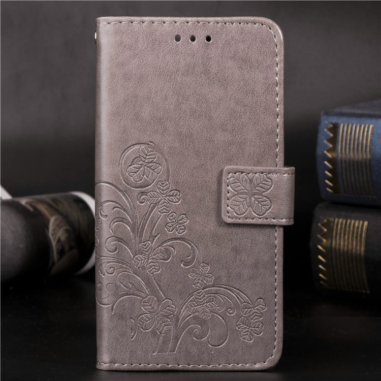 Imprint Clover Pattern Leather Wallet Cover for Huawei P30 Pro - Grey-12