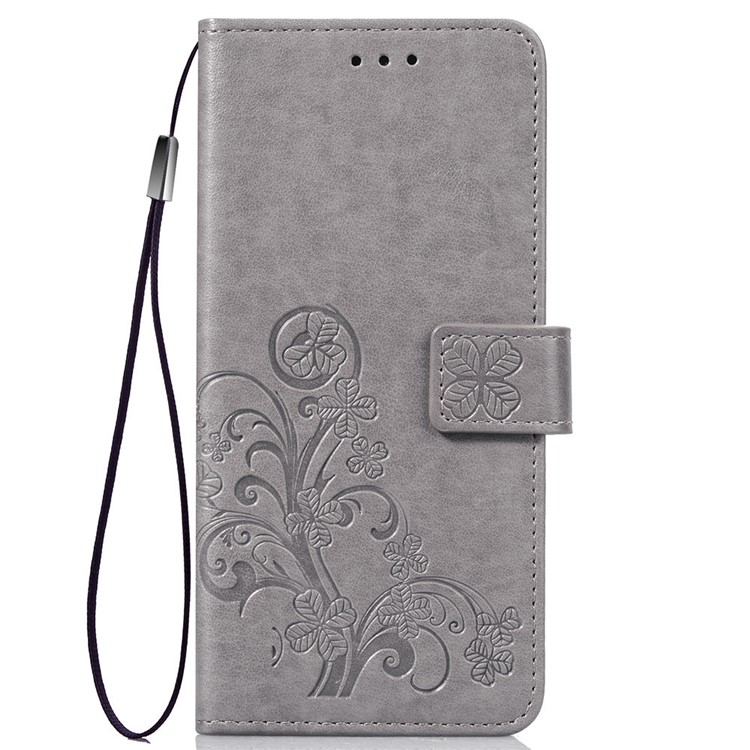 Imprint Clover Pattern Leather Wallet Cover for Huawei P30 Pro - Grey-2