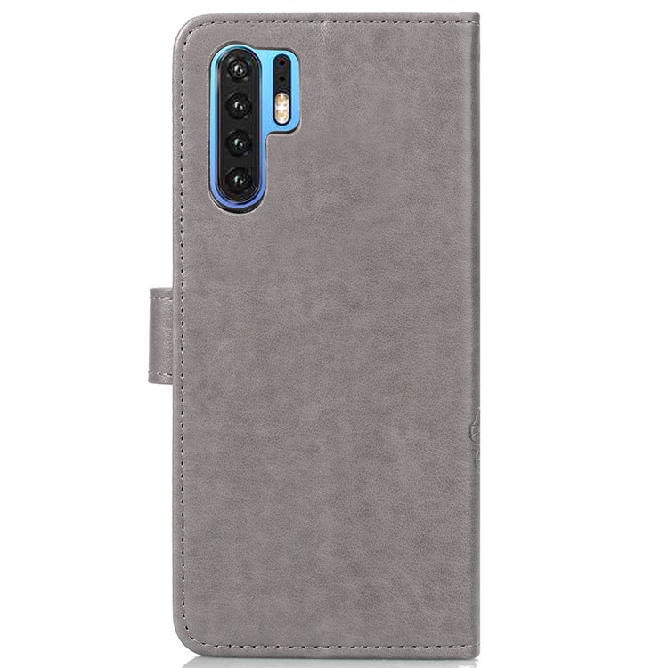 Imprint Clover Pattern Leather Wallet Cover for Huawei P30 Pro - Grey-3
