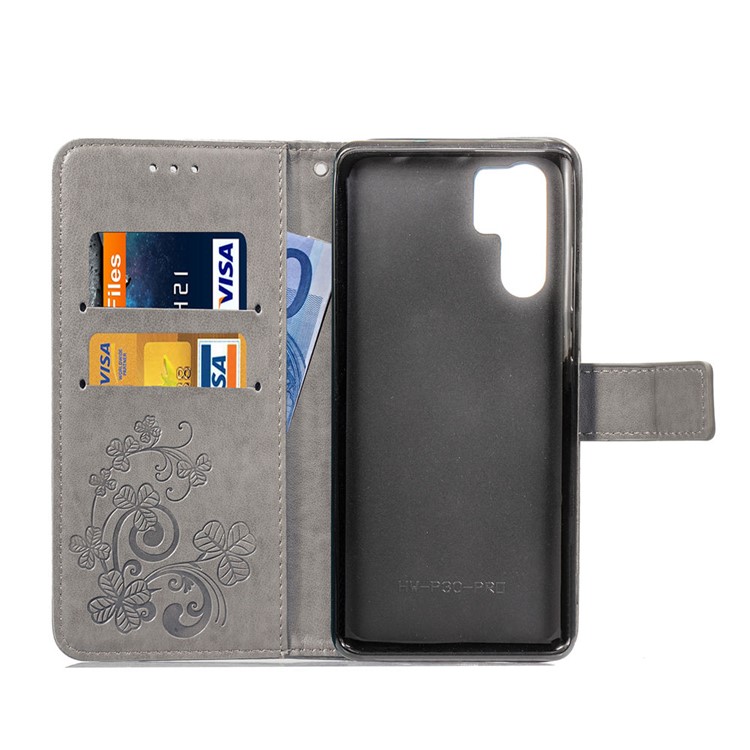 Imprint Clover Pattern Leather Wallet Cover for Huawei P30 Pro - Grey-4