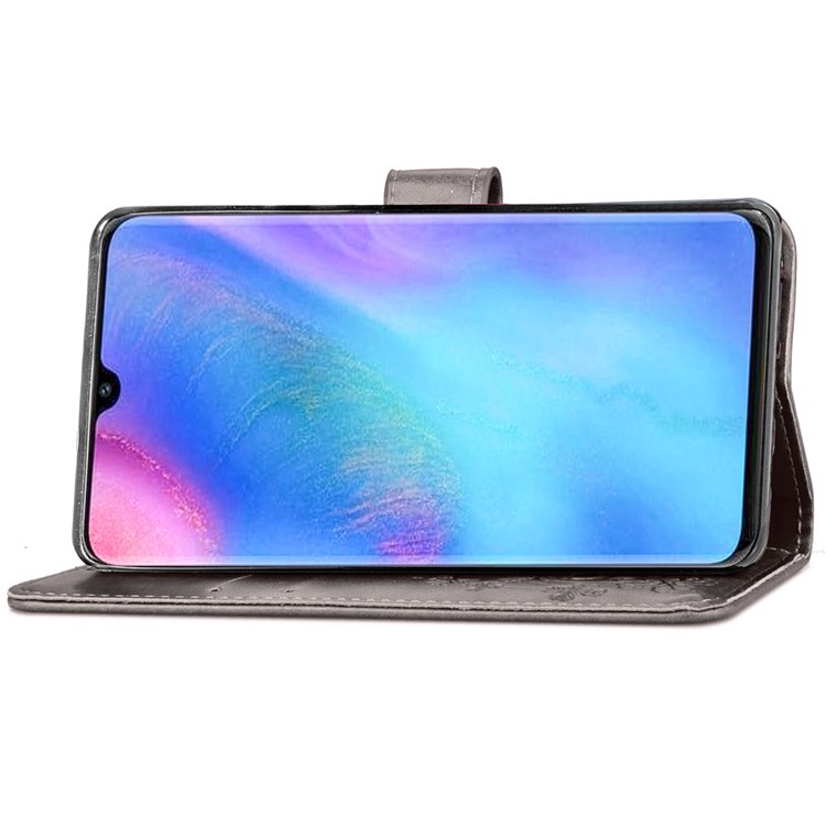 Imprint Clover Pattern Leather Wallet Cover for Huawei P30 Pro - Grey-5