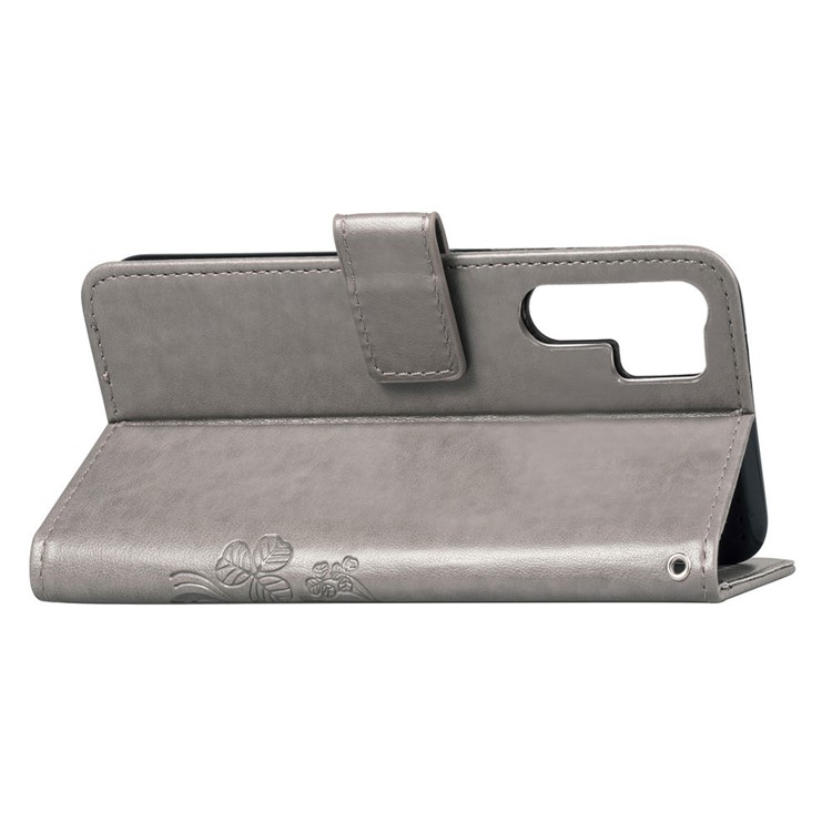 Imprint Clover Pattern Leather Wallet Cover for Huawei P30 Pro - Grey-6
