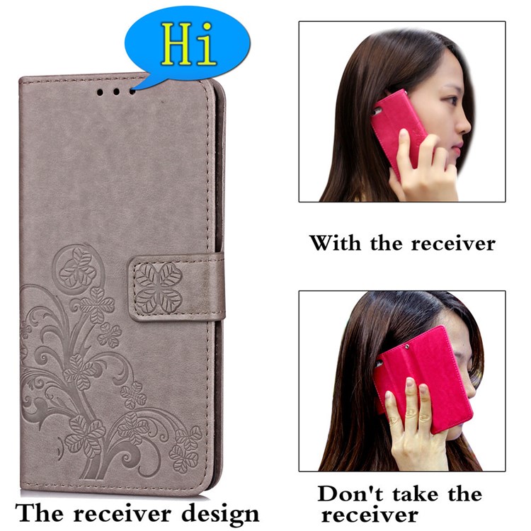 Imprint Clover Pattern Leather Wallet Cover for Huawei P30 Pro - Grey-7