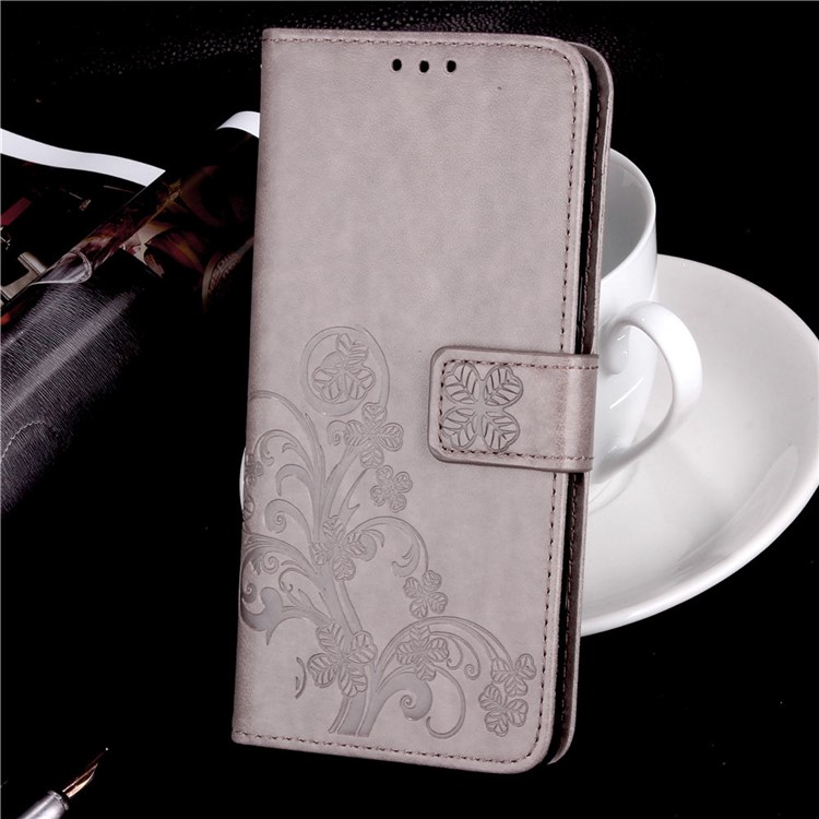 Imprint Clover Pattern Leather Wallet Cover for Huawei P30 Pro - Grey-9