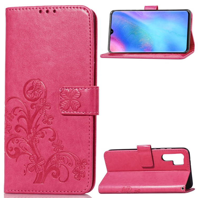 Imprint Clover Pattern Leather Wallet Shell for Huawei P30 Pro - Rose-1