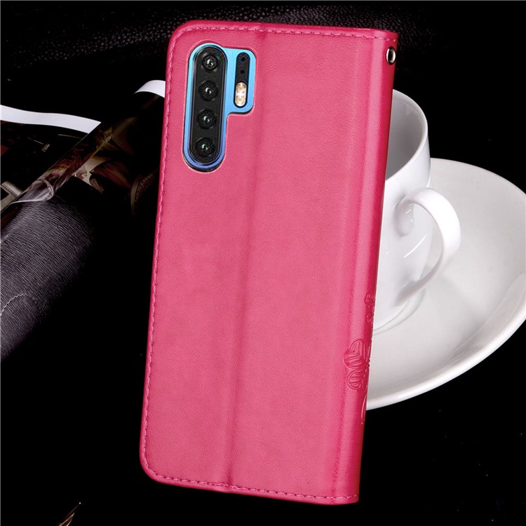 Imprint Clover Pattern Leather Wallet Shell for Huawei P30 Pro - Rose-11