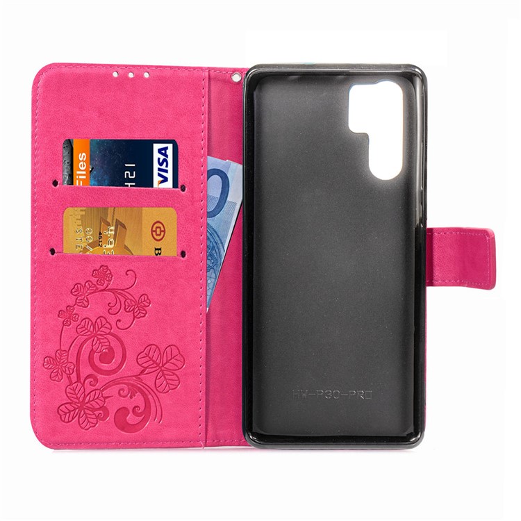 Imprint Clover Pattern Leather Wallet Shell for Huawei P30 Pro - Rose-4