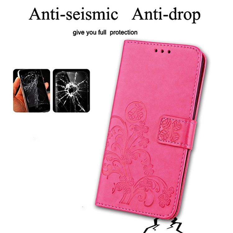 Imprint Clover Pattern Leather Wallet Shell for Huawei P30 Pro - Rose-7