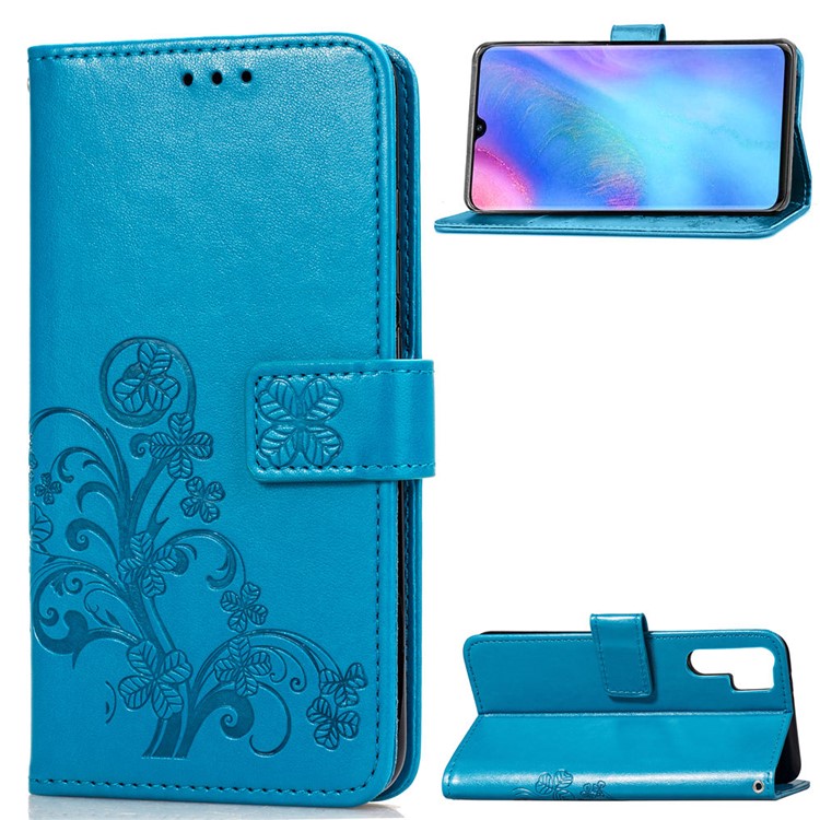 Imprint Clover Pattern Leather Wallet Casing for Huawei P30 Pro - Blue-1