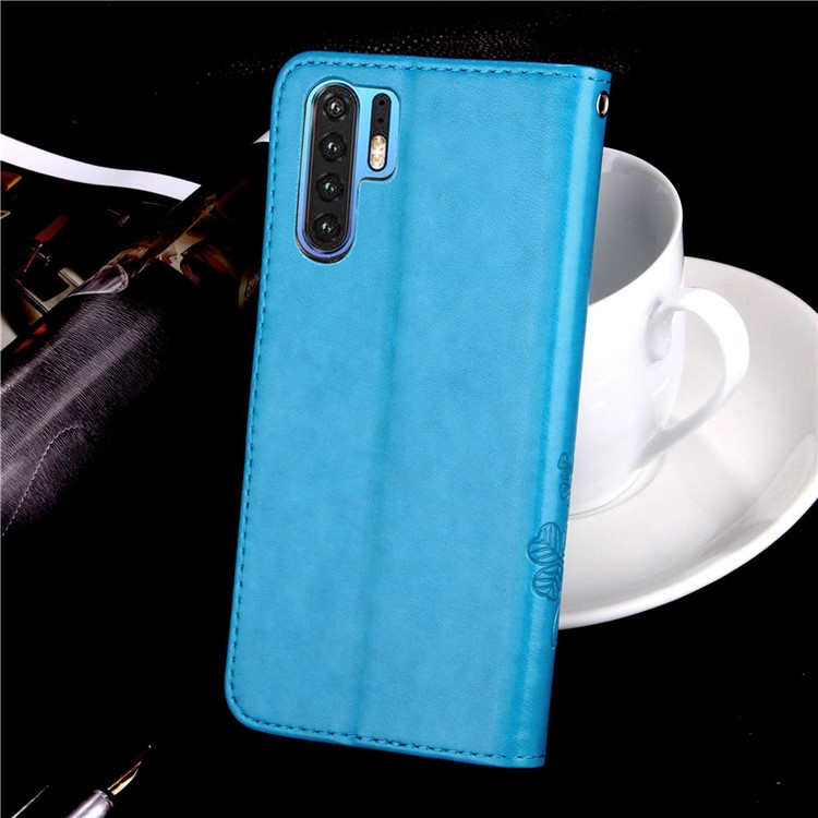 Imprint Clover Pattern Leather Wallet Casing for Huawei P30 Pro - Blue-10