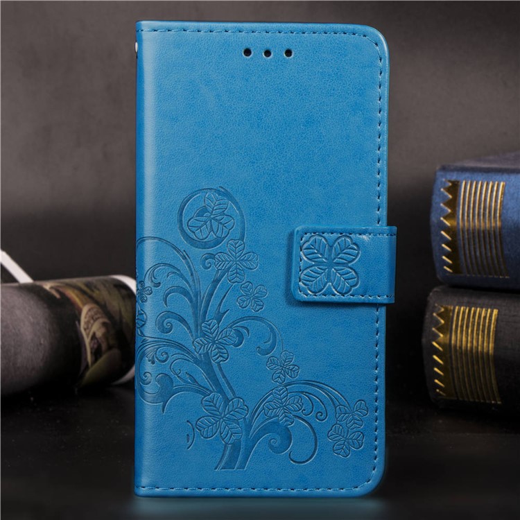 Imprint Clover Pattern Leather Wallet Casing for Huawei P30 Pro - Blue-12
