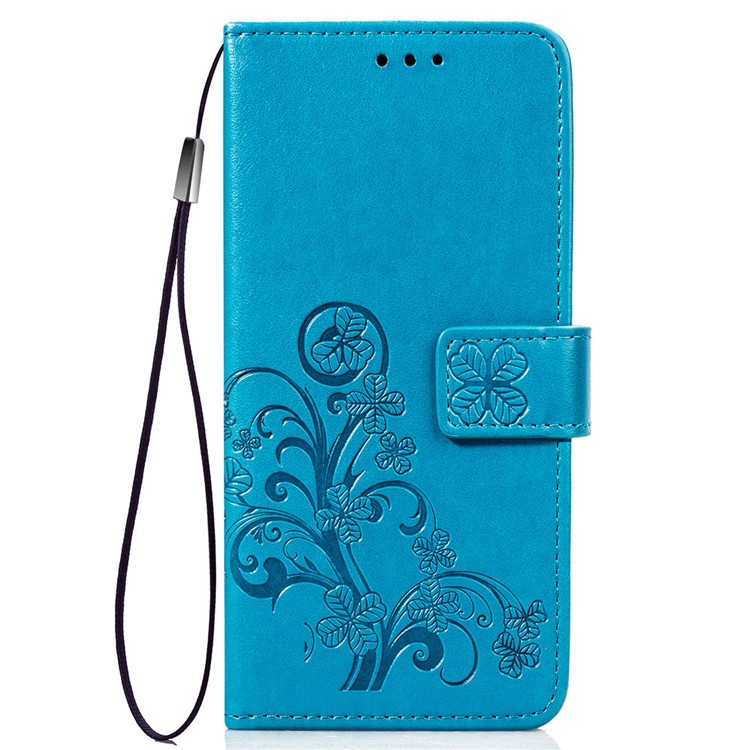 Imprint Clover Pattern Leather Wallet Casing for Huawei P30 Pro - Blue-2