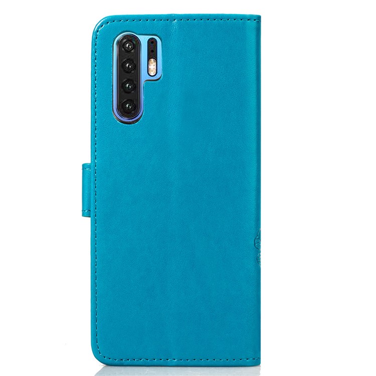 Imprint Clover Pattern Leather Wallet Casing for Huawei P30 Pro - Blue-3