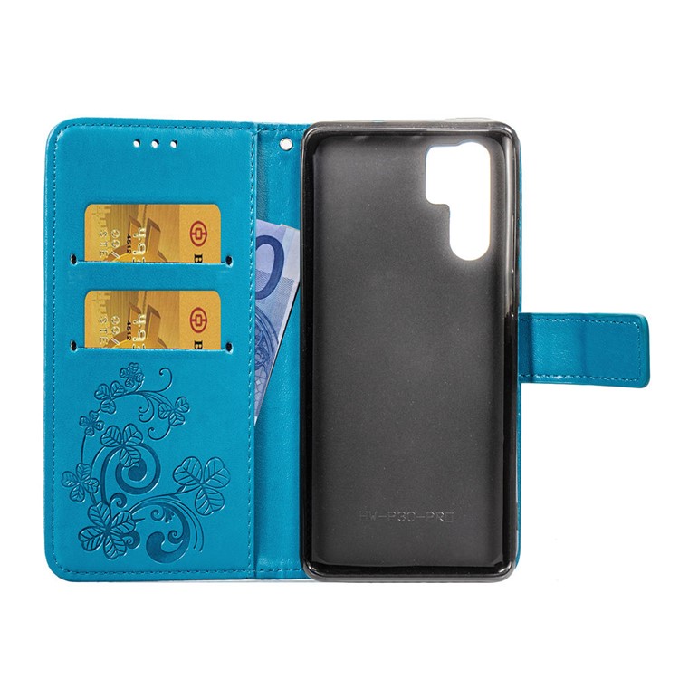 Imprint Clover Pattern Leather Wallet Casing for Huawei P30 Pro - Blue-4