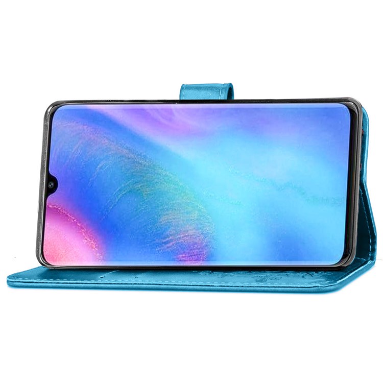 Imprint Clover Pattern Leather Wallet Casing for Huawei P30 Pro - Blue-5