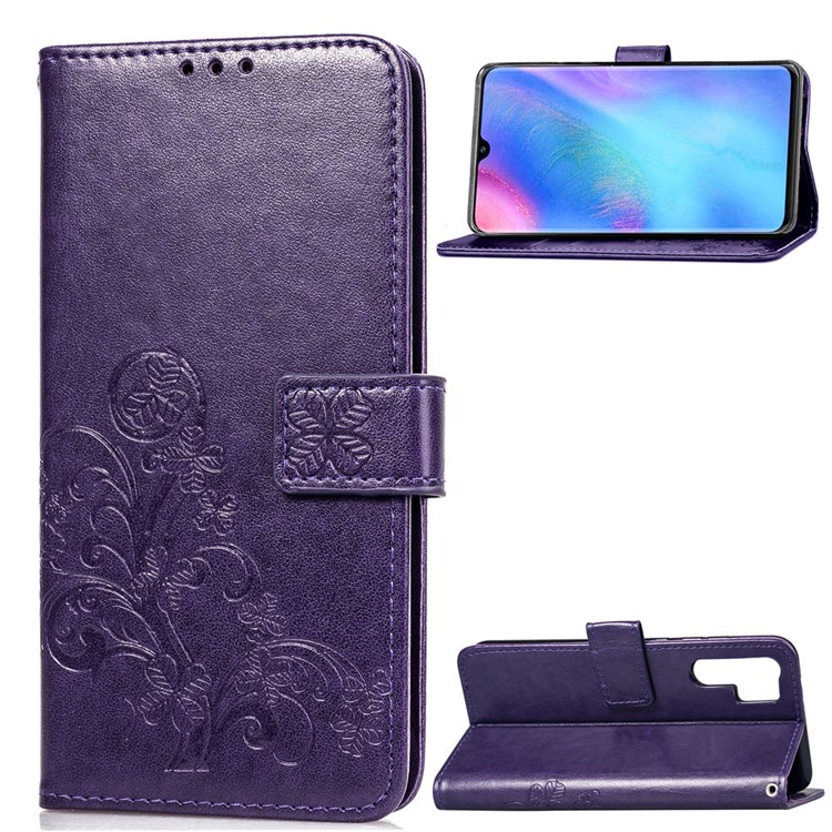 Imprint Clover Pattern Leather Wallet Mobile Phone Case for Huawei P30 Pro - Purple-1
