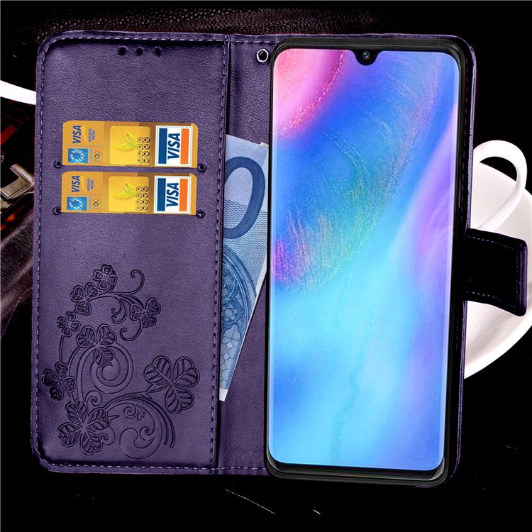 Imprint Clover Pattern Leather Wallet Mobile Phone Case for Huawei P30 Pro - Purple-10