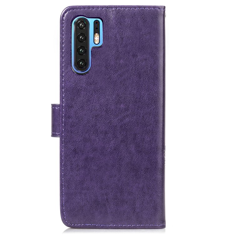 Imprint Clover Pattern Leather Wallet Mobile Phone Case for Huawei P30 Pro - Purple-3