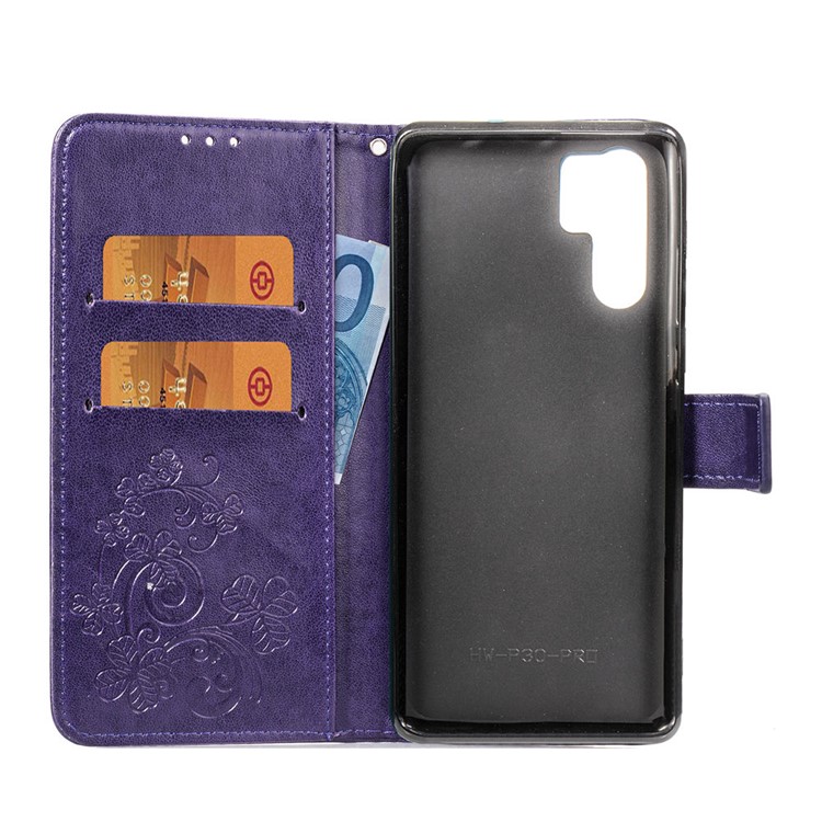 Imprint Clover Pattern Leather Wallet Mobile Phone Case for Huawei P30 Pro - Purple-4