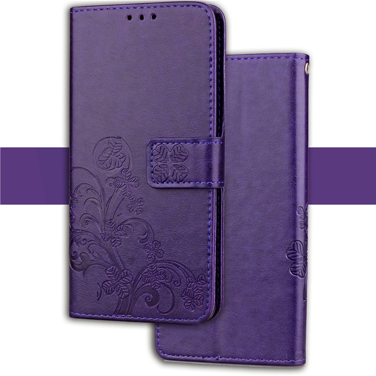 Imprint Clover Pattern Leather Wallet Mobile Phone Case for Huawei P30 Pro - Purple-7