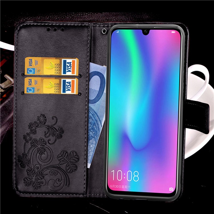Imprint Clover Pattern Leather Wallet Case for Huawei Honor 10 Lite / P Smart (2019) - Black-10