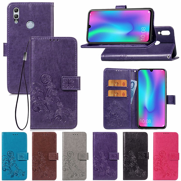 Imprint Clover Pattern Leather Wallet Case for Huawei Honor 10 Lite / P Smart (2019) - Black-12