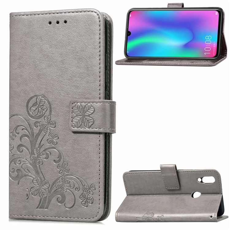 Impressão Padrão De Trevo Carteira De Couro Capa Para Huawei Honor 10 Lite / P Inteligente (2019) - Cinzento-1