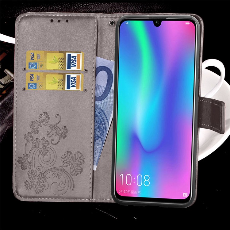 Impressão Padrão De Trevo Carteira De Couro Capa Para Huawei Honor 10 Lite / P Inteligente (2019) - Cinzento-11