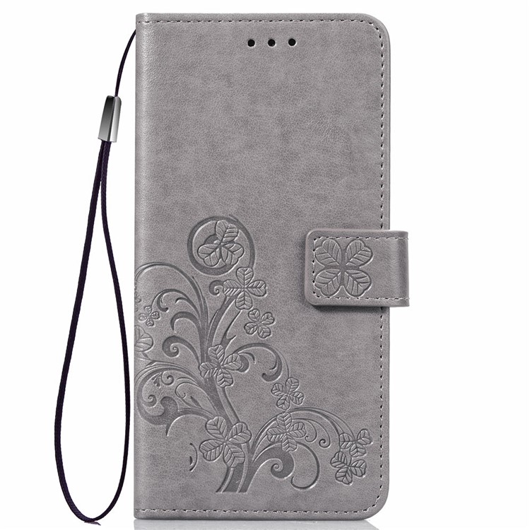 Impressão Padrão De Trevo Carteira De Couro Capa Para Huawei Honor 10 Lite / P Inteligente (2019) - Cinzento-2