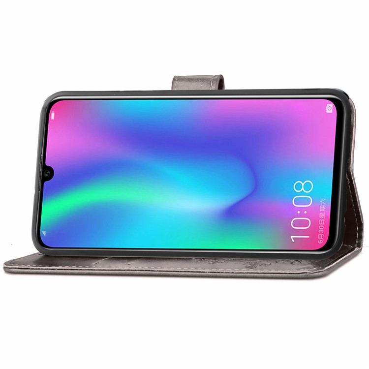 Impressão Padrão De Trevo Carteira De Couro Capa Para Huawei Honor 10 Lite / P Inteligente (2019) - Cinzento-5
