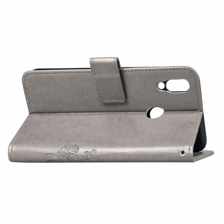 Impressão Padrão De Trevo Carteira De Couro Capa Para Huawei Honor 10 Lite / P Inteligente (2019) - Cinzento-6