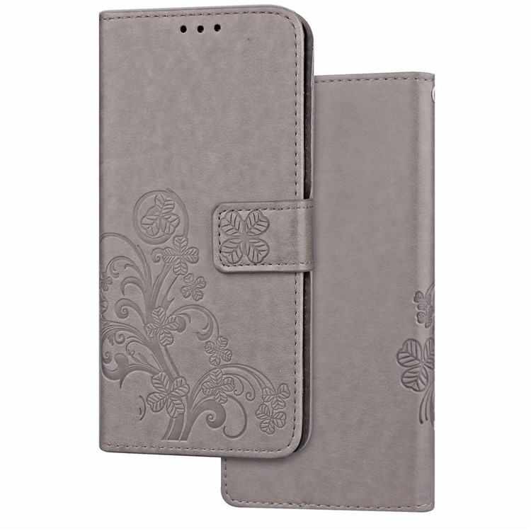 Impressão Padrão De Trevo Carteira De Couro Capa Para Huawei Honor 10 Lite / P Inteligente (2019) - Cinzento-8