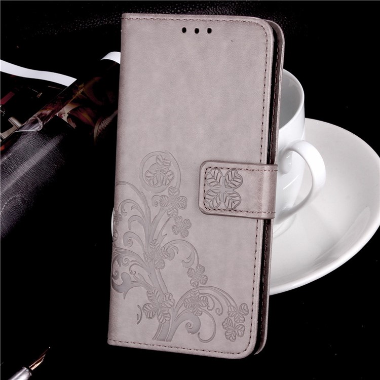 Impressão Padrão De Trevo Carteira De Couro Capa Para Huawei Honor 10 Lite / P Inteligente (2019) - Cinzento-9