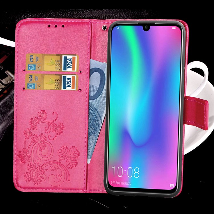 Imprint Clover Pattern Leather Wallet Shell for Huawei Honor 10 Lite / P Smart (2019) - Rose-12