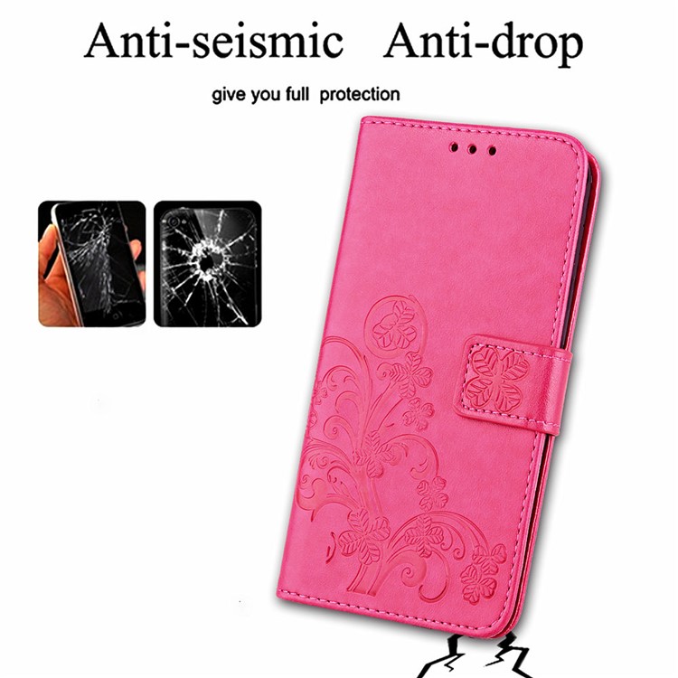 Imprint Clover Pattern Leather Wallet Shell for Huawei Honor 10 Lite / P Smart (2019) - Rose-7