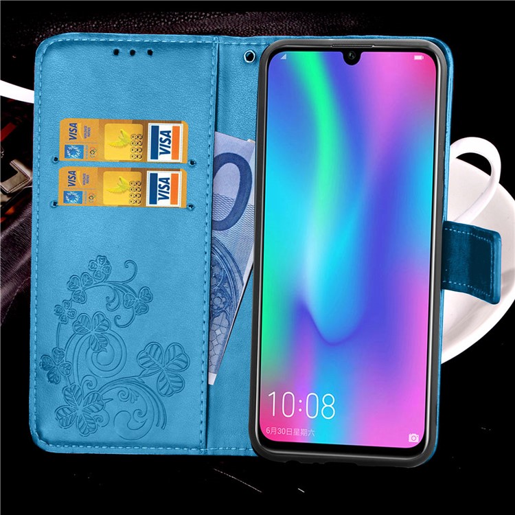 Imprint Clover Pattern Leather Wallet Casing for Huawei Honor 10 Lite / P Smart (2019) - Blue-12