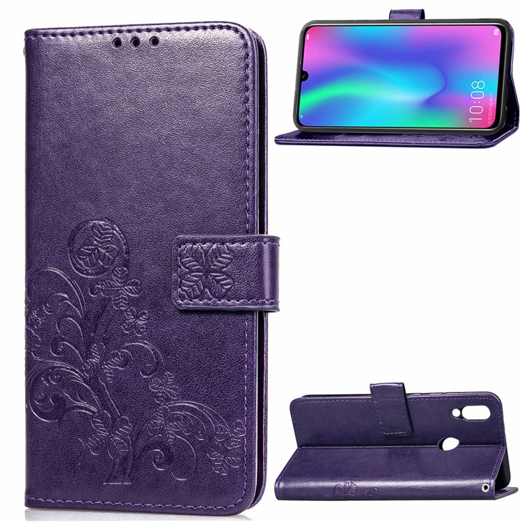 Impressão Trevo Padrão Carteira De Couro Caso De Telefone Móvel Para Huawei Honor 10 Lite / P Inteligente (2019) - Roxa-1