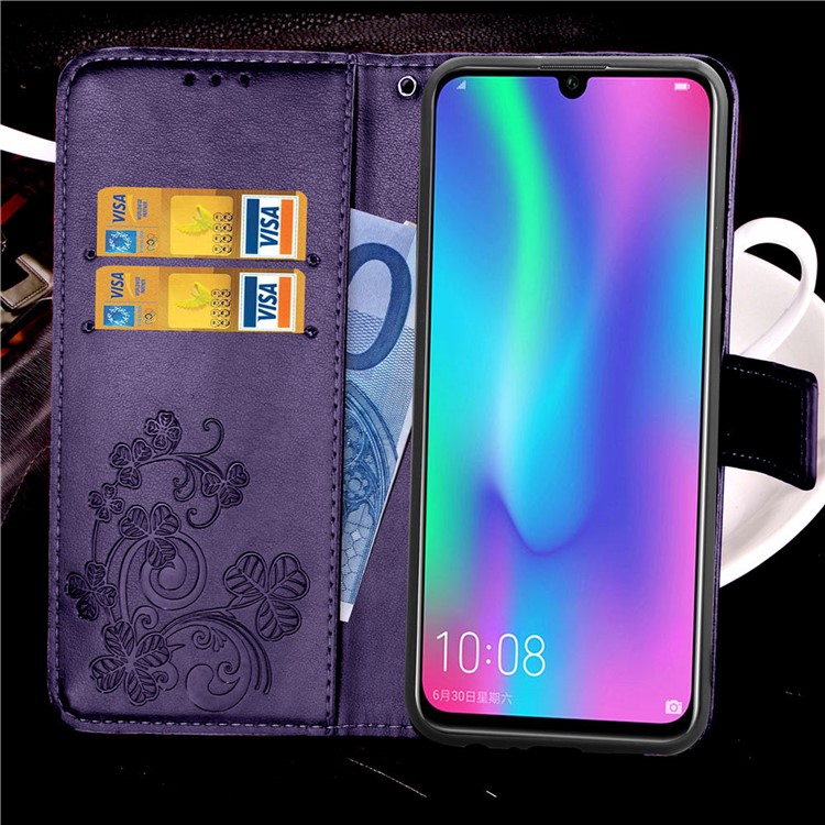 Impressão Trevo Padrão Carteira De Couro Caso De Telefone Móvel Para Huawei Honor 10 Lite / P Inteligente (2019) - Roxa-10