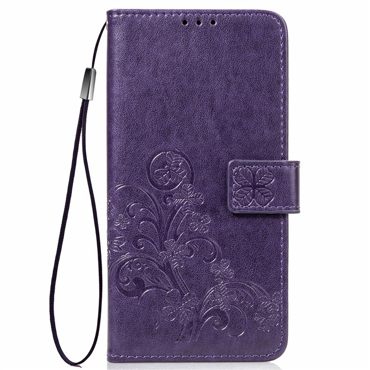 Impressão Trevo Padrão Carteira De Couro Caso De Telefone Móvel Para Huawei Honor 10 Lite / P Inteligente (2019) - Roxa-2
