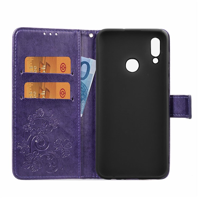 Impressão Trevo Padrão Carteira De Couro Caso De Telefone Móvel Para Huawei Honor 10 Lite / P Inteligente (2019) - Roxa-4