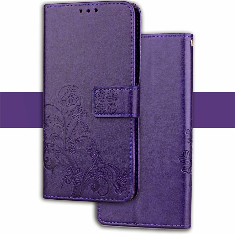 Impressão Trevo Padrão Carteira De Couro Caso De Telefone Móvel Para Huawei Honor 10 Lite / P Inteligente (2019) - Roxa-7