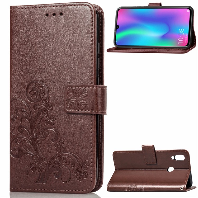 Impressão Trevo Padrão Carteira De Couro Caso De Telefone Celular Para Huawei Honor 10 Lite / P Inteligente (2019) - Castanho-1