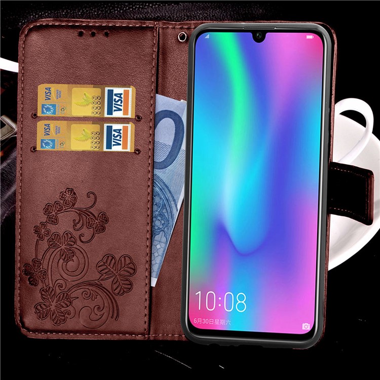 Impressão Trevo Padrão Carteira De Couro Caso De Telefone Celular Para Huawei Honor 10 Lite / P Inteligente (2019) - Castanho-11