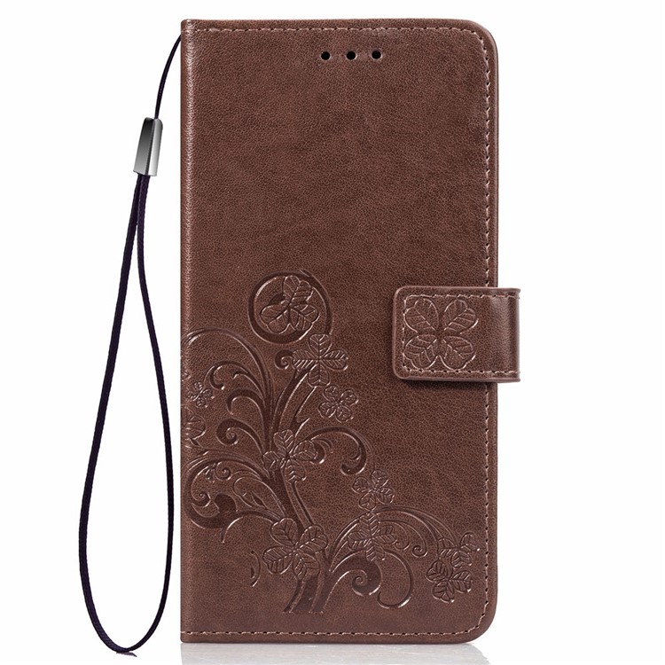 Impressão Trevo Padrão Carteira De Couro Caso De Telefone Celular Para Huawei Honor 10 Lite / P Inteligente (2019) - Castanho-2