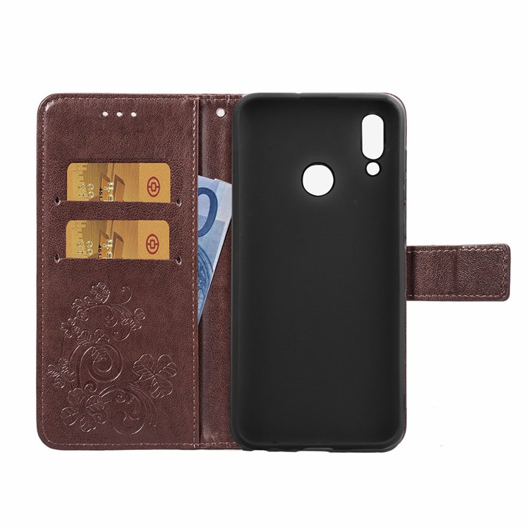 Impressão Trevo Padrão Carteira De Couro Caso De Telefone Celular Para Huawei Honor 10 Lite / P Inteligente (2019) - Castanho-4