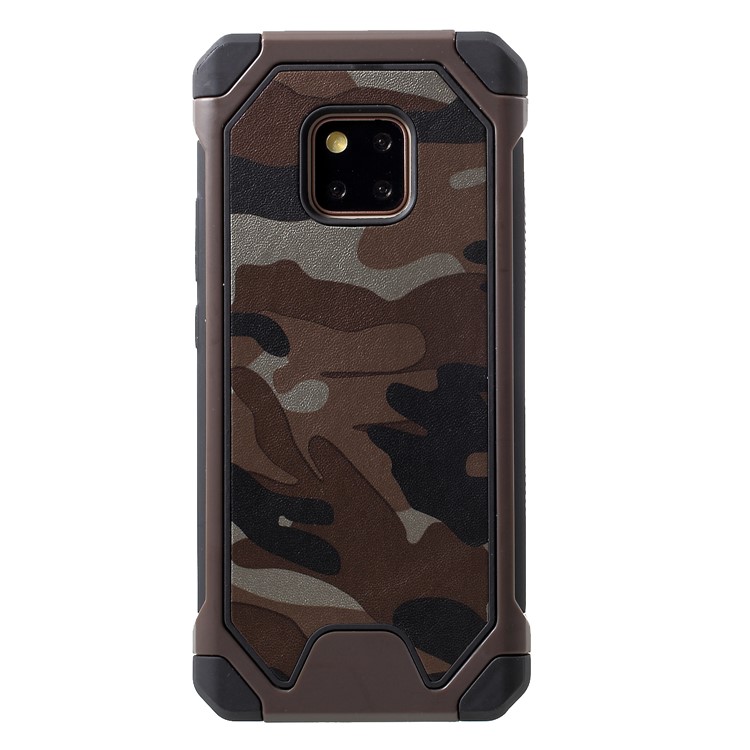 Camouflage Pattern Leather Coated PC TPU Hybrid Phone Case for Huawei Mate 20 Pro - Brown-1