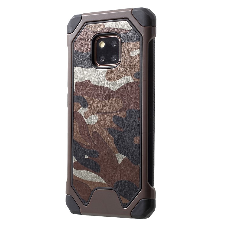 Camouflage Pattern Leather Coated PC TPU Hybrid Phone Case for Huawei Mate 20 Pro - Brown-3