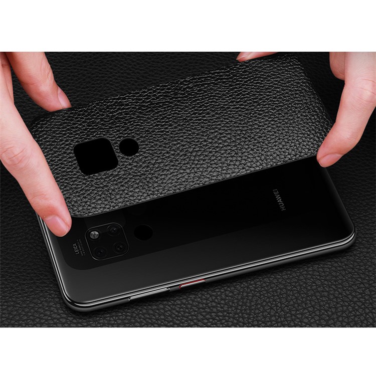 Metal Frame + Litchi Skin Genuine Leather Mobile Phone Cover for Huawei Mate 20 - All Black-2