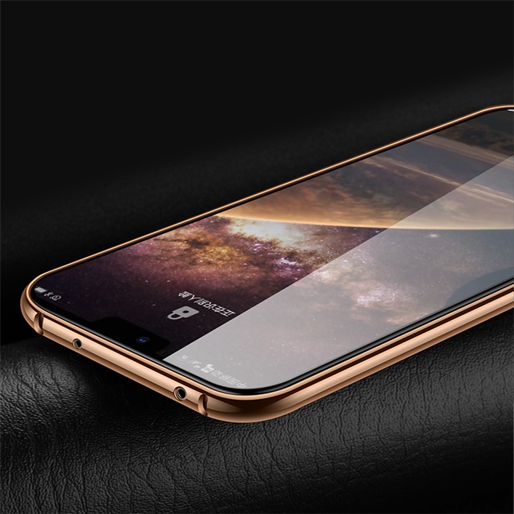 Metal Frame + Litchi Skin Genuine Leather Back Case for Huawei P20 - Coffee-5